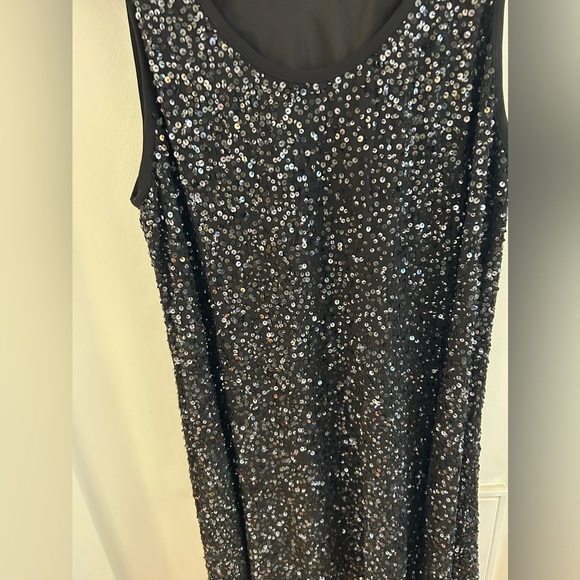 Eileen Fisher Black Sequins Sleeveless scoop neck Trapeze knee length Dress - Picture 3 of 4